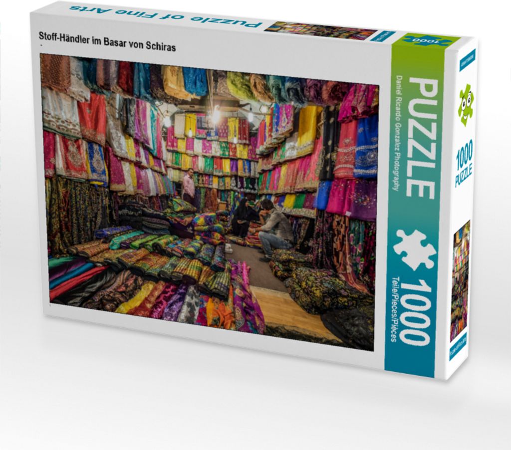 CALVENDO Puzzle Stoff-Händler im Basar von Schiras | 1000 Teile Lege-Größe 64x48cm Foto-Puzzle für glückliche Stunden