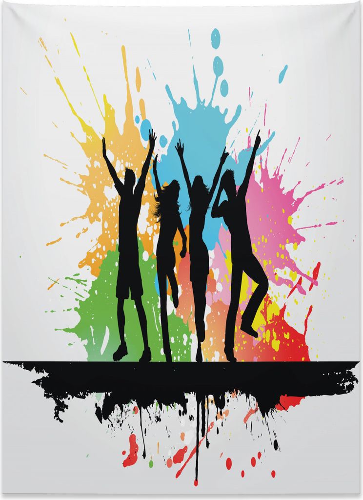 Abakuhaus Jugend Wandteppich, Tanzparty-Leute-Farben aus Weiches Mikrofaser Stoff Kein Verblassen Klare Farben Waschbar, 110 x 150 cm, Mehrfarbig