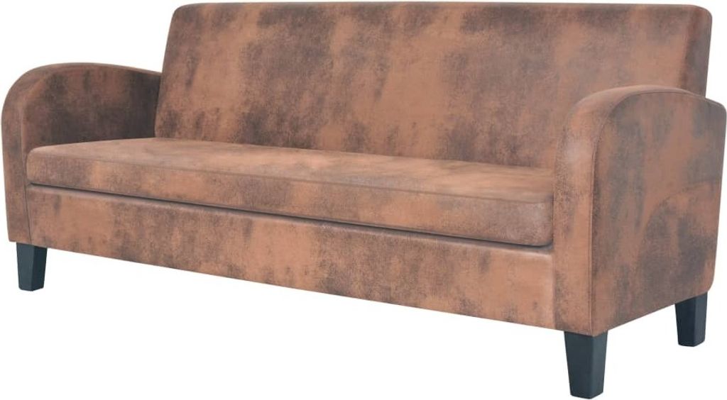 The Living Store 3-Sitzer Sofa Kunstleder Wildleder-Optik Braun