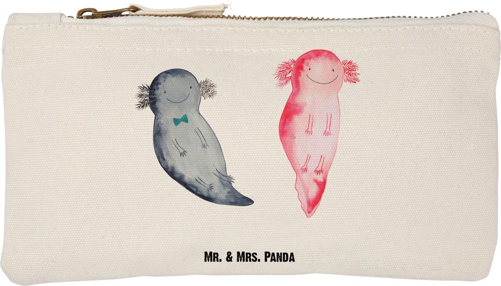 Mr. & Mrs. Panda Etui Axolotl Freundin Größe S Klein - Weiß - Geschenk, Schminktasche, Liebe, beauty case, Schwanzlurch, Valentinstag, Stoffbeut...