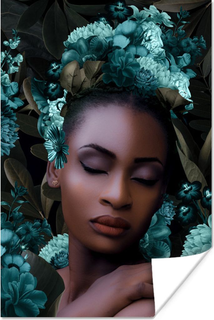 MuchoWow Poster Frau - Blumen - Blätter 80x120 cm - Papierdruck