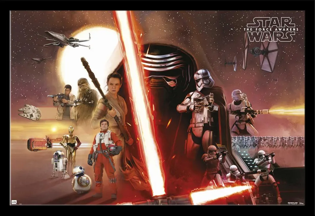 Poster Star Wars EP7 All Characters avec Cadre Shinsuke Maxi MDF Noir