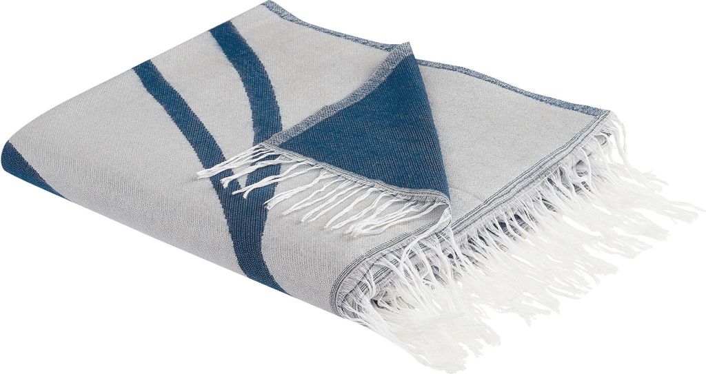 BELIANI Decke Blau und Hellgrau 130 x 170 cm mit Fransen Produktbild 