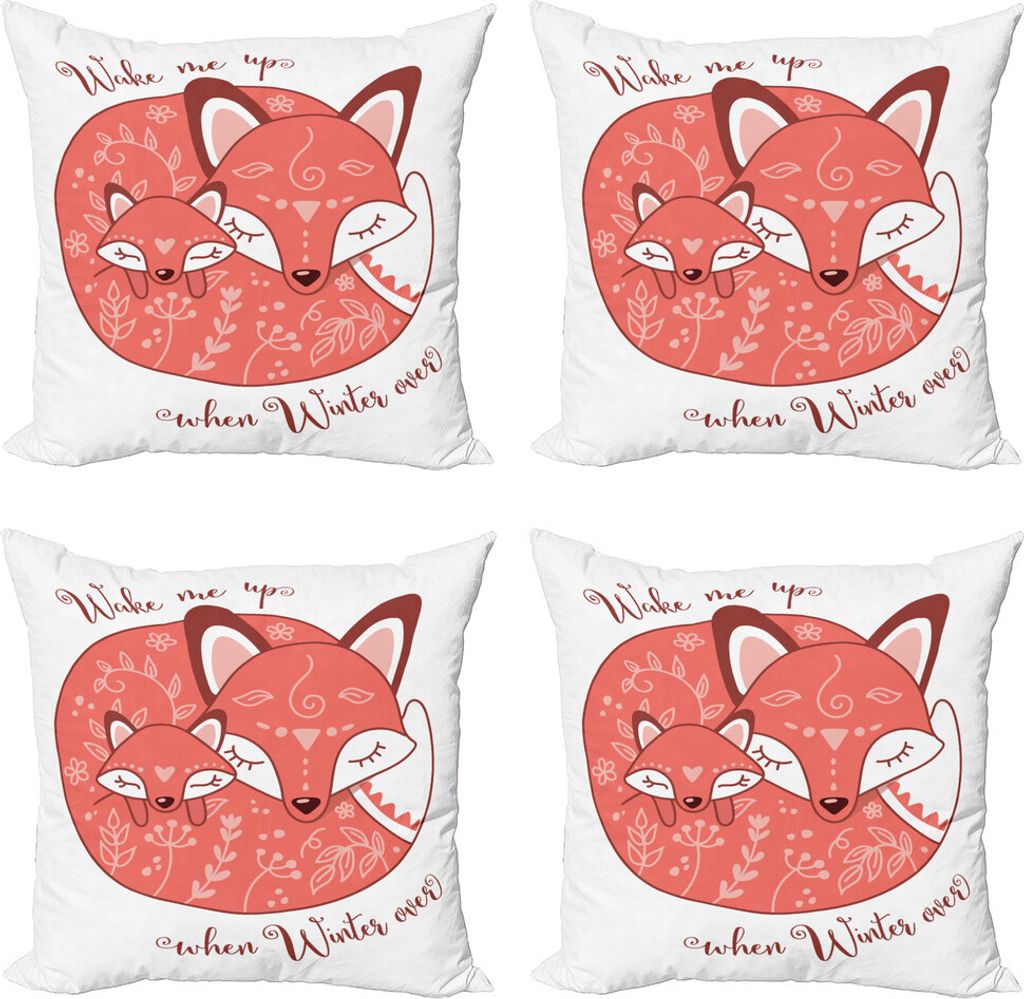 ABAKUHAUS Sprichwort Kissenbezug Set (4 Stück), Schlafen Baby Fox und Mutter, Moderner Doppelseitiger Digitaldruck, 50 cm x 50 cm, Coral Rust und ...