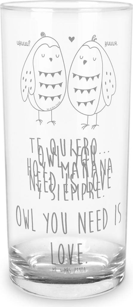 Mr. & Mrs. Panda Glas Eulen Liebe 200 ml - Transparent - Geschenk, Eule, Hochzeit Spruch, Wasserglas, Tumbler, Liebesspruch, Freund, Trinkglas, Lon...