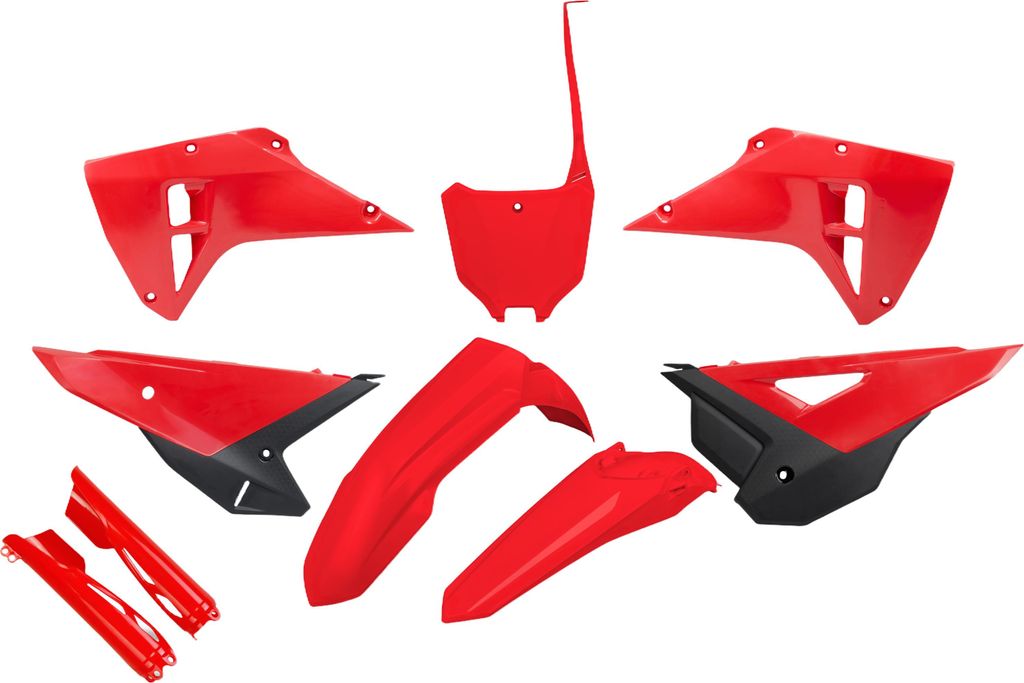 Verkleidungskit UFO PLAST 9-teilig Verkleidungssatz Kunststoff mit Gabelschutz für Honda CRF R X RX 250 / 450 ccm Bj. 2021 - 2024, Farbe:rot / sch...