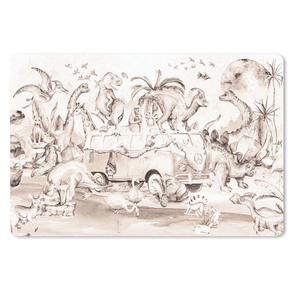 MuchoWow Mauspad Mousepad Dinosaurier - Bus - Kinder - Tiere - Bäume 27x18 cm - Mousepads - Maus Mat - Pad - Mausunterlage - Büroartikel - Desk...