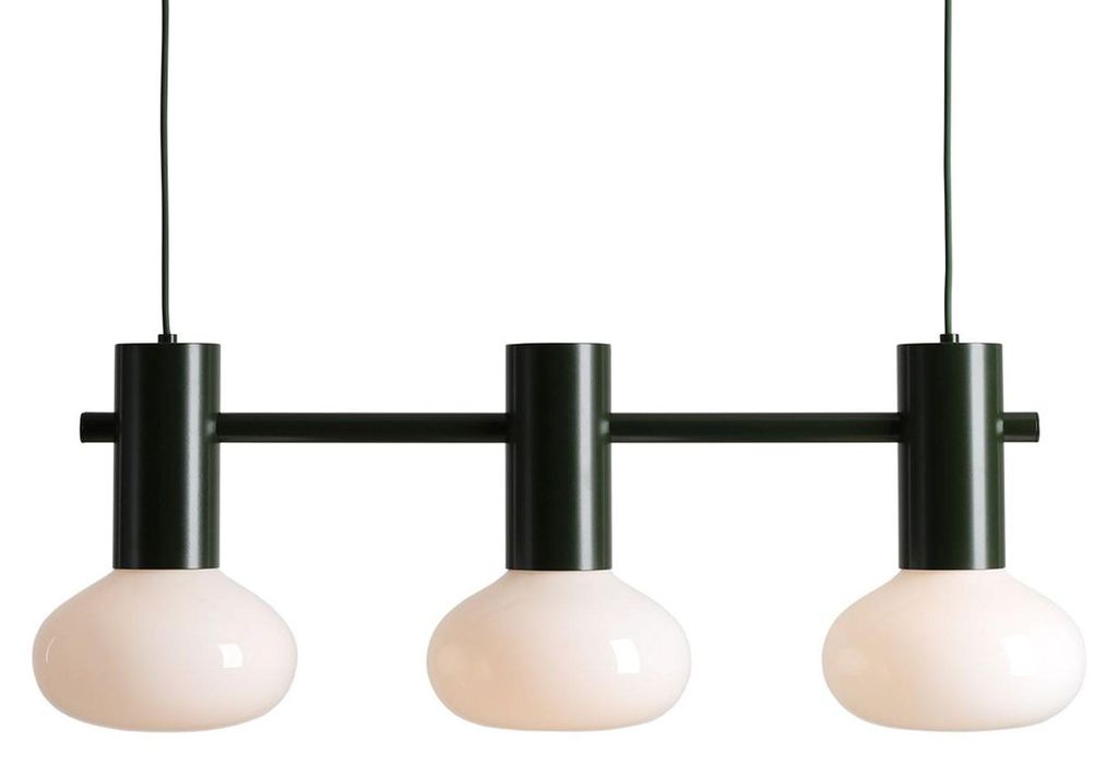 Hängelampe Metall Glas E14 H: max. 250 cm Moos Weiß 3-flammig länglich Modern Pendelleuchte