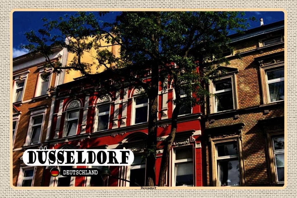 vianmo Holzschild 12x18 cm Düsseldorf Derendorf Gebäude Bildmotiv Reisemotiv Abenteuer Reisen