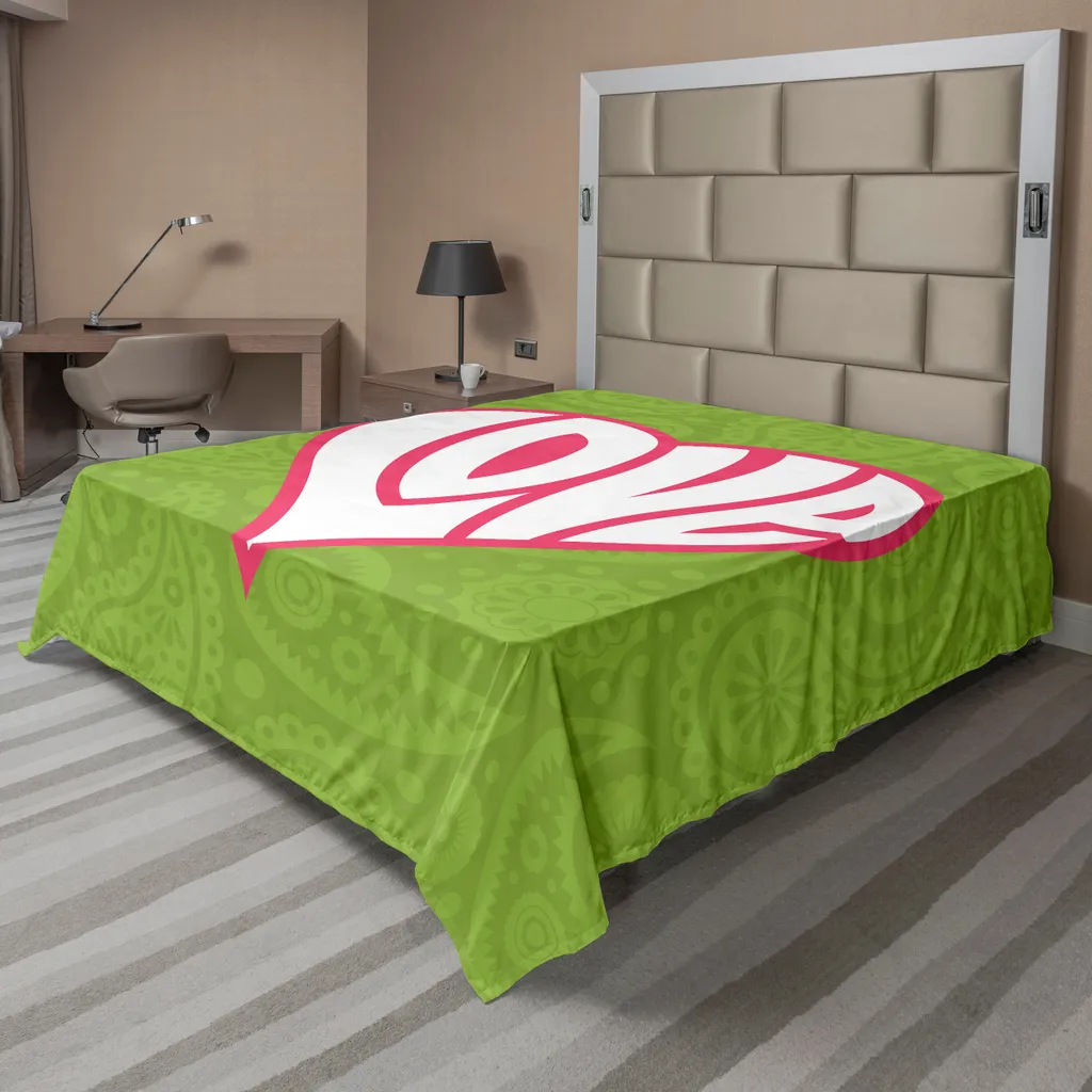 Drap de lit plat décoratif style vintage cœur paisley 266x260cm vert doux