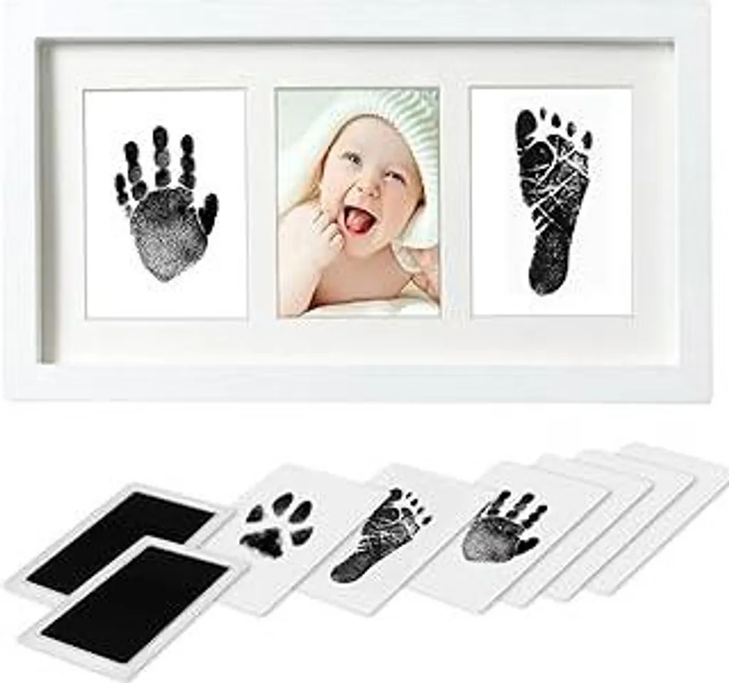 Set Impronte Neonato Legno Bianco - Kit Sicuro con Tamponi Inchiostro