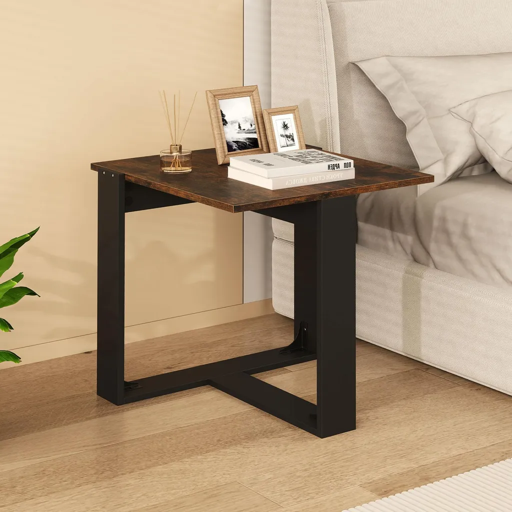 Petite table basse carrée bois et métal, bout de canapé stable 45cm - 2