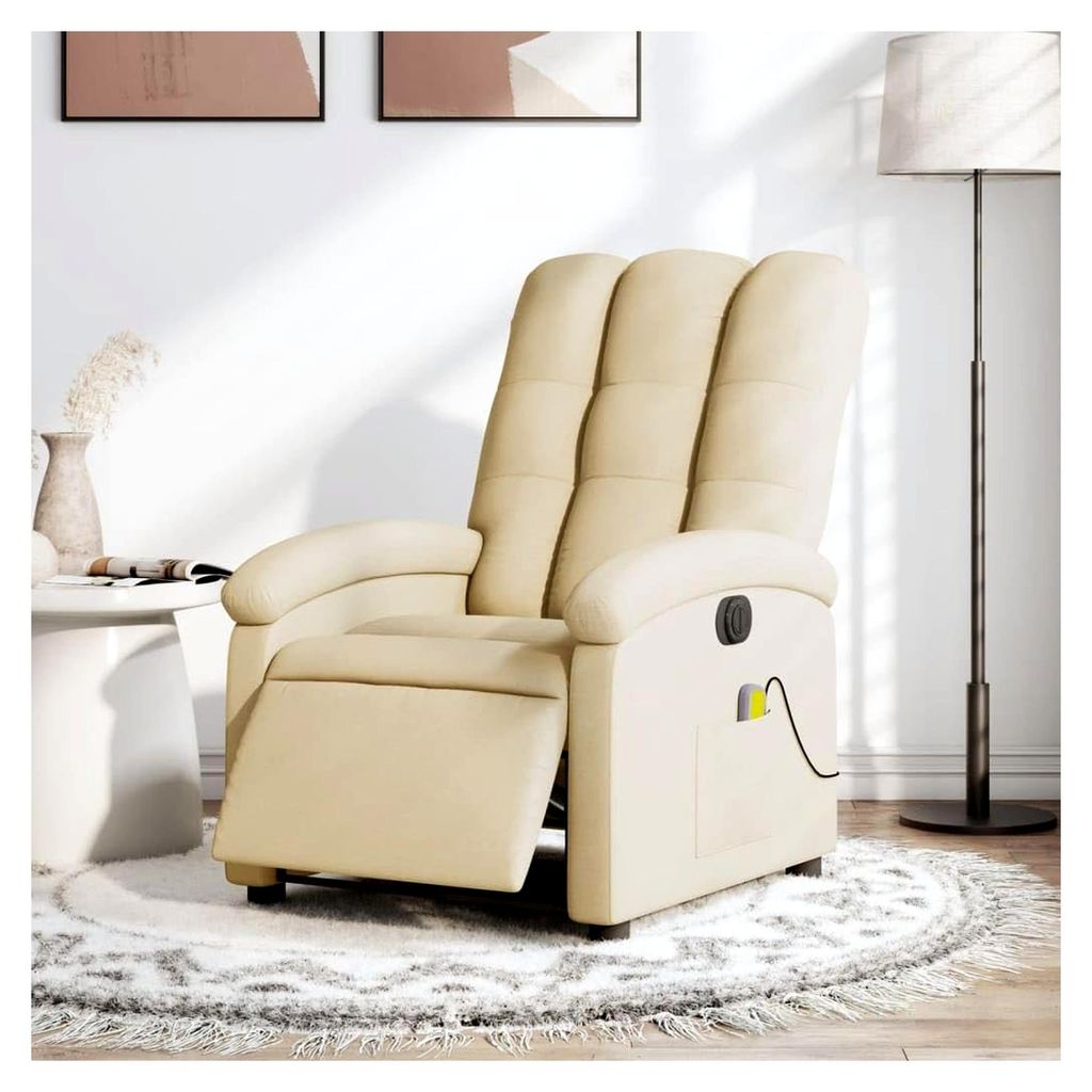 Elektrischer Massagesessel in Creme, Stoffbezug, Relaxsessel für das Wohnzimmer