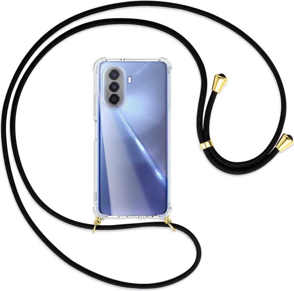 Handykette Backcover-Schutzhülle mit Band (Metall goldfarben) für Huawei nova Y70 4G (MGA-LX9) - schwarz