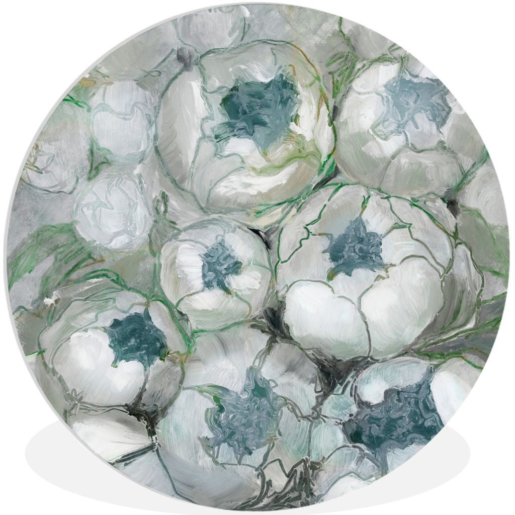 MuchoWow Rundes Wandbild - Runde Bilder Grün - Blumen - Natur - Abstrakt Ø 60 cm Kreis Wanddekoration Kunststoff - Wandkreis - Wandschmuck - Wa...