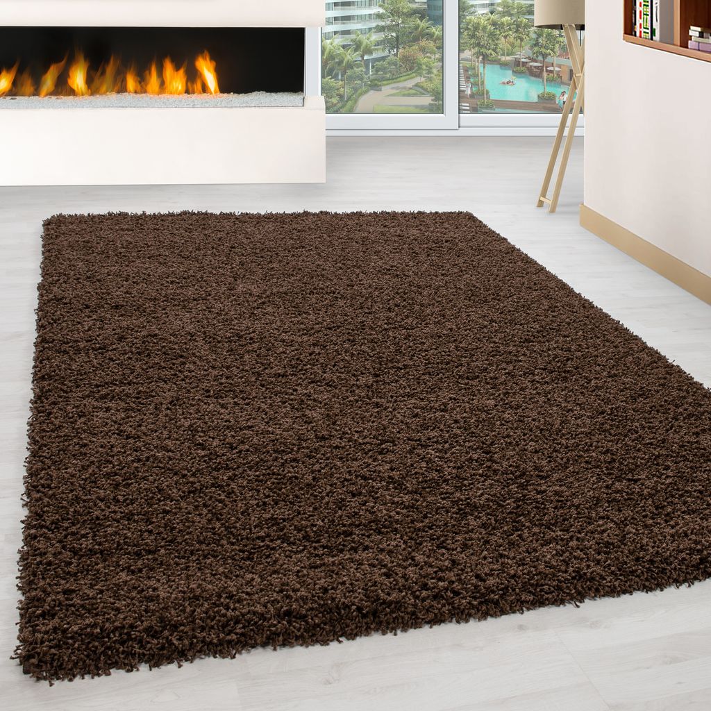 Teppich Wohnzimmer Hochflor Einfarbiges Design Langflor Shaggy Modern Flauschig, Größe: 200 x 290 cm, Farbe: Braun