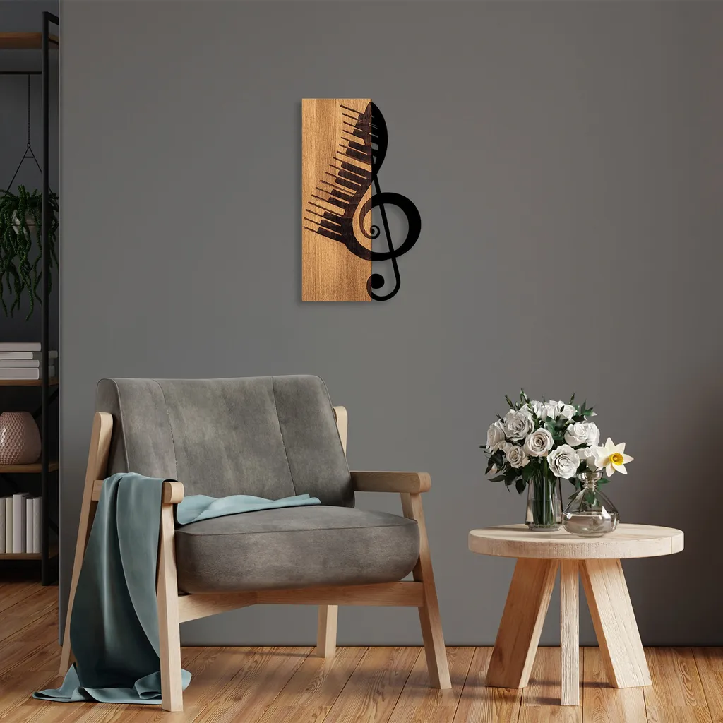 Décoration Murale pour Salon et Bureau Design Musical Noyer et Noir 50cm