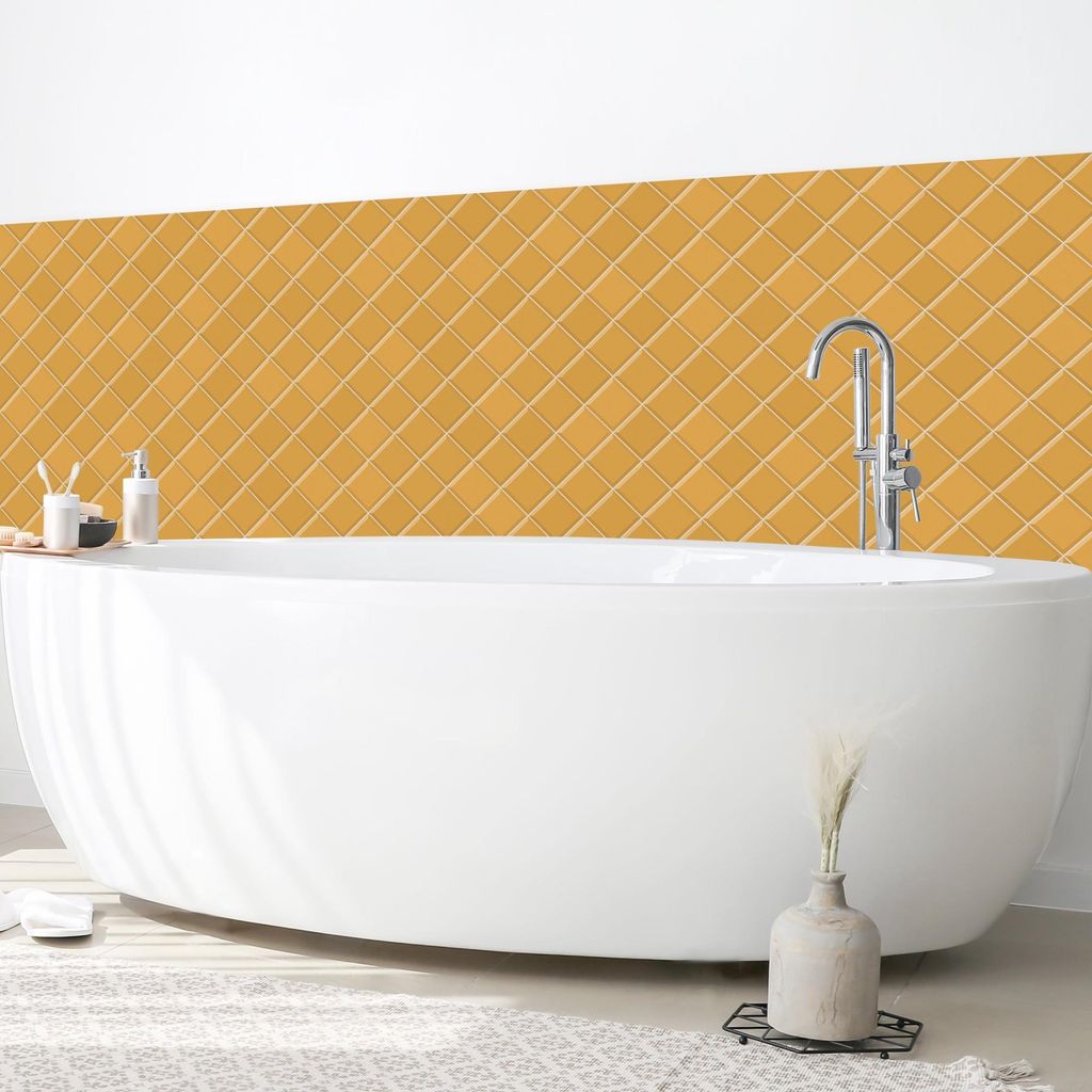 Wandverkleidung Bad mit Motiv selbstklebend - 0.61 mm Wandpaneel matt wasserfest Design orange Fliesenoptik Unifarben Badrückwand fugenlos 250x60 cm