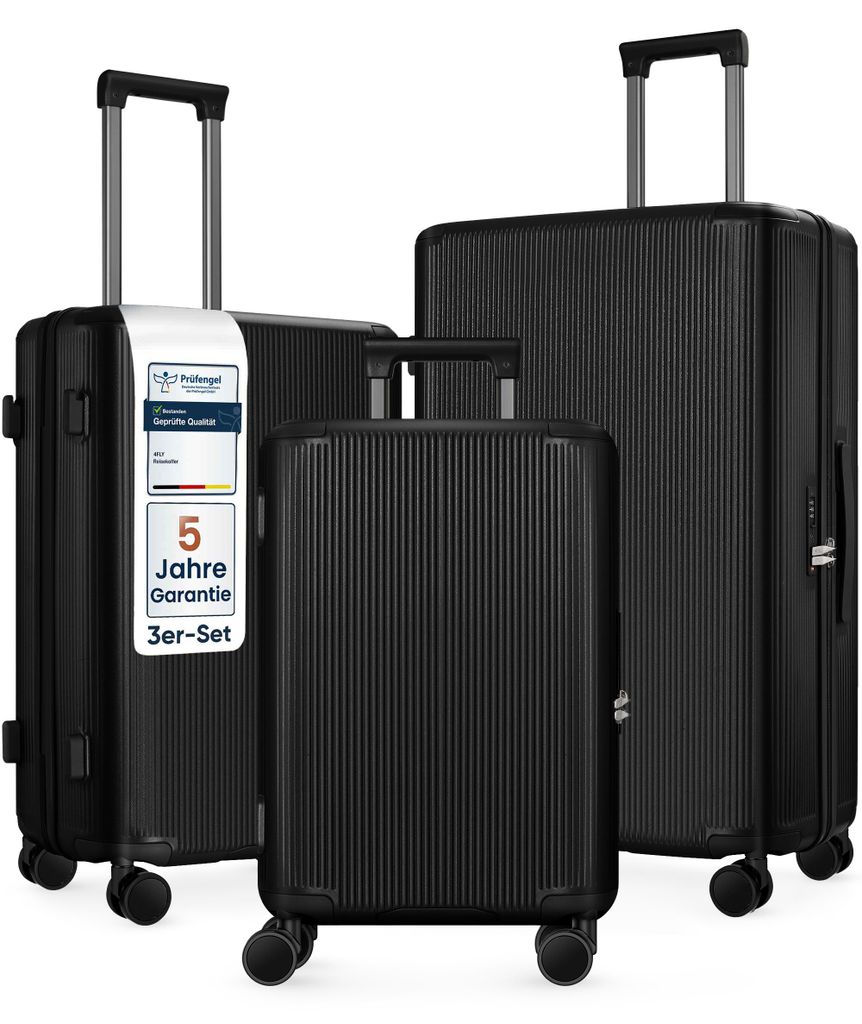 4FLY Hartschalen-Reisekoffer Set 3-teilig (M/L/XL) aus Polycarbonat – mit TSA-Schloss, 4 Spinner-Doppelrollen und Aluminium-Teleskopgriff