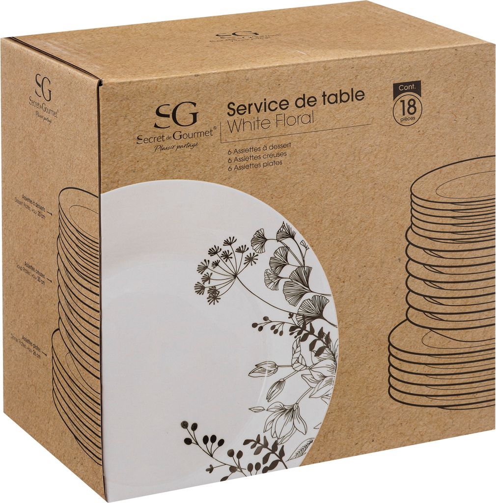 Porcelanowa zastawa dla 6 osób WHITE FLORAL, 18 elementów Zdjęcie produktu 