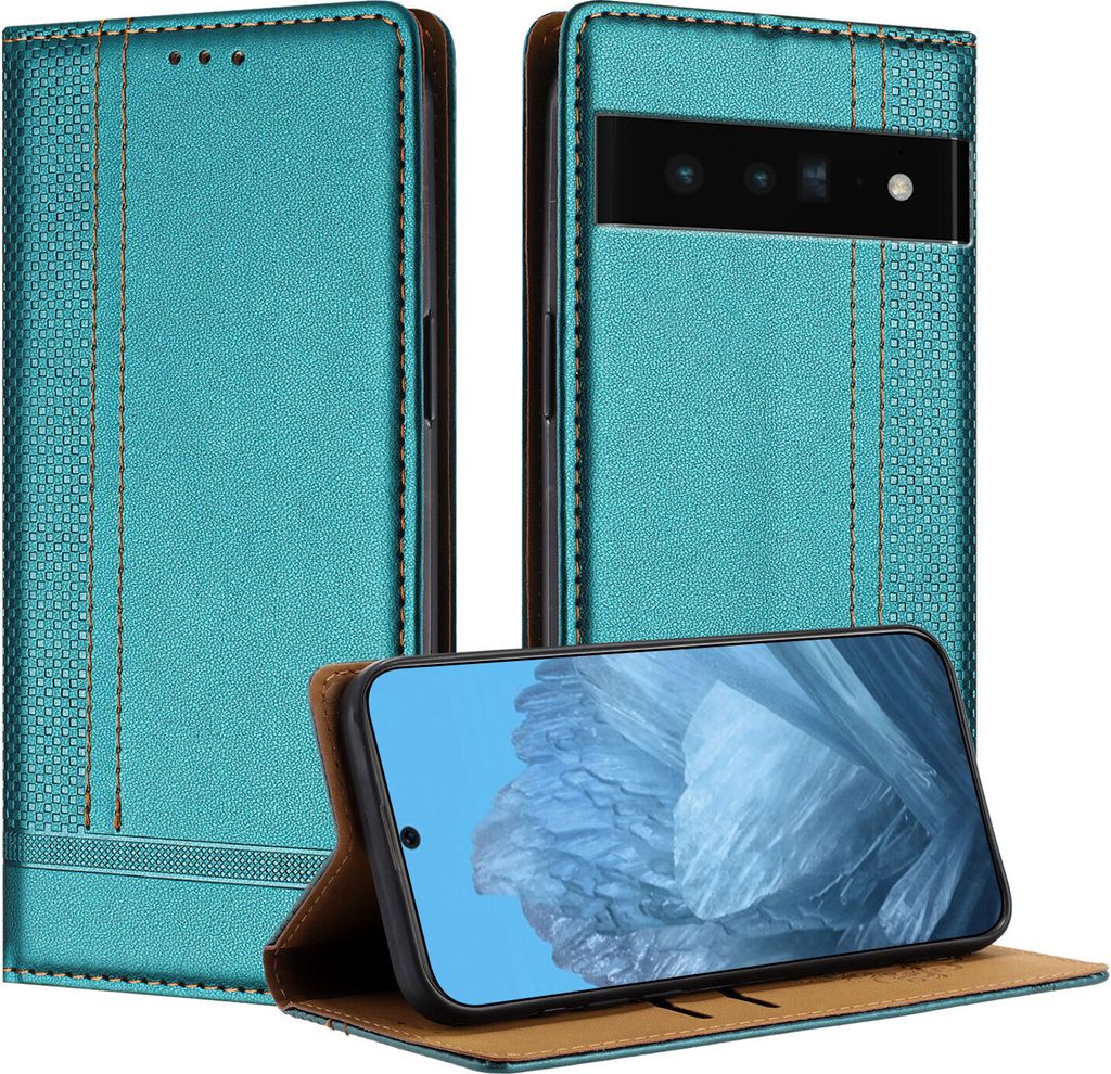 Handyhülle für Google Pixel 6 Pro Leder Flip Klappbare Schutzhülle mit Standfunktion Grün