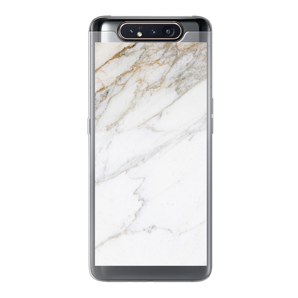 MuchoWow Handyhülle Schutzhülle Hülle für Samsung Galaxy A80 Marmor - Stein - Weiß - Gold - Marmoroptik - Stein - Luxus Silikon Softcase Han...