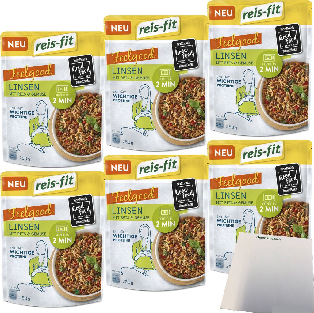 Reis-Fit Feelgood Linsen mit Gemüse und Reis 6er Pack (6x250g Packung) + usy Block