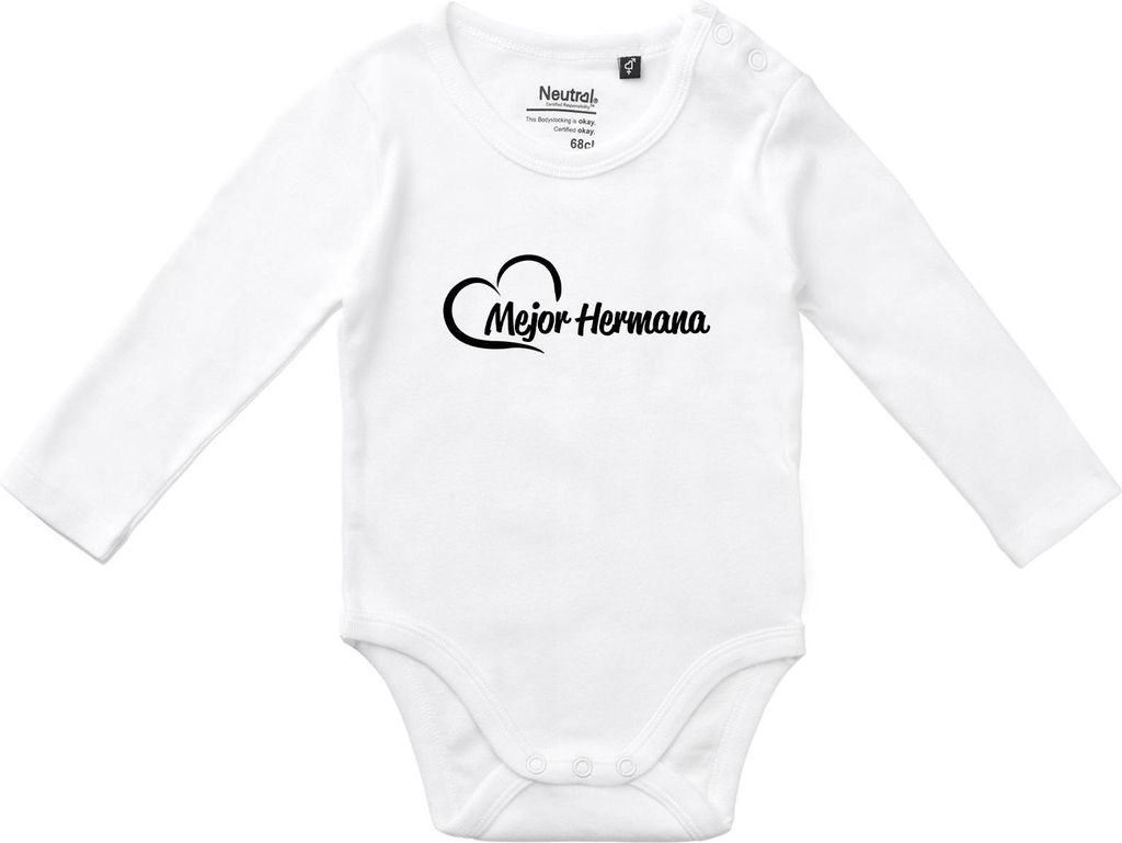 Huuraa Baby Body Mejor Hermana Corazón 80 White Baumwolle Fairtrade Langarmbody Geschenkidee