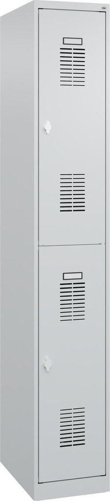 Doppelstöckiger Garderobenschrank 1 Abteil - lichtgrau je 2 Fächer mit Stange.