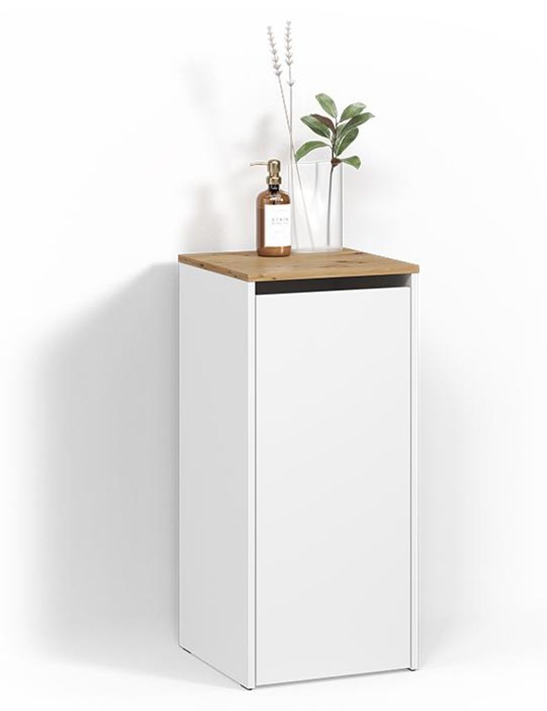 Badschrank Livinity Paolina Weiß/Artisan 40.2 x 88.2 cm mit Wäschkorb, Model 58760