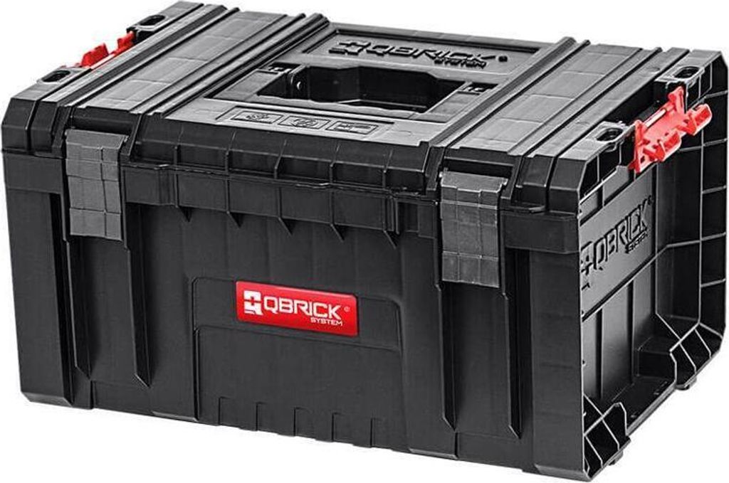 QBRICK Werkzeugkasten PRO Toolbox | HxBxT 24x45x33cm | 3 Trennstege | 19 Liter | Mit Deck- & Teleskopgriffe | Mit Klemmverschlüsse | Metall | Sc...