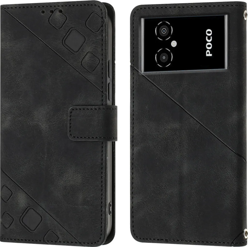 Custodia Xiaomi Poco M4/M5 4G Pelle Nera Anti-Urto Flip Stand