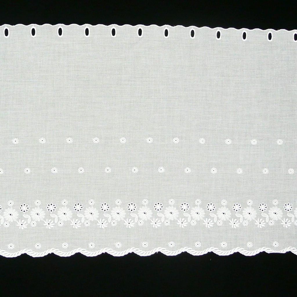 Scheibengardine Batist mit Lochstickerei Blumen weiß 27cm hoch