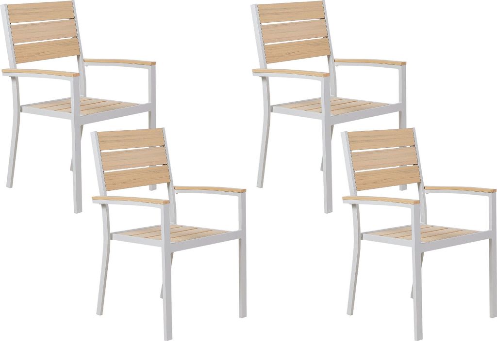 BELIANI Gartenstuhl 4er Set Beige Kunstholz Aluminium mit Hohen Armlehnen Lamellen-Optik Modern für Balkon Terrasse Garten Ausstattung