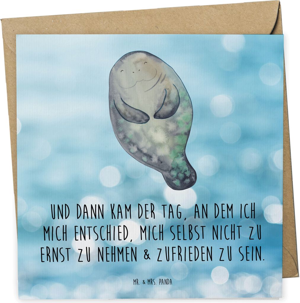 Mr. & Mrs. Panda Klappkarte Seekuh Happy - Oceanblue - Geschenk, Respekt, Liebeskummer, doppelkarte, Meer, Glückwunschkarte, faltkarte, Freundin, ...
