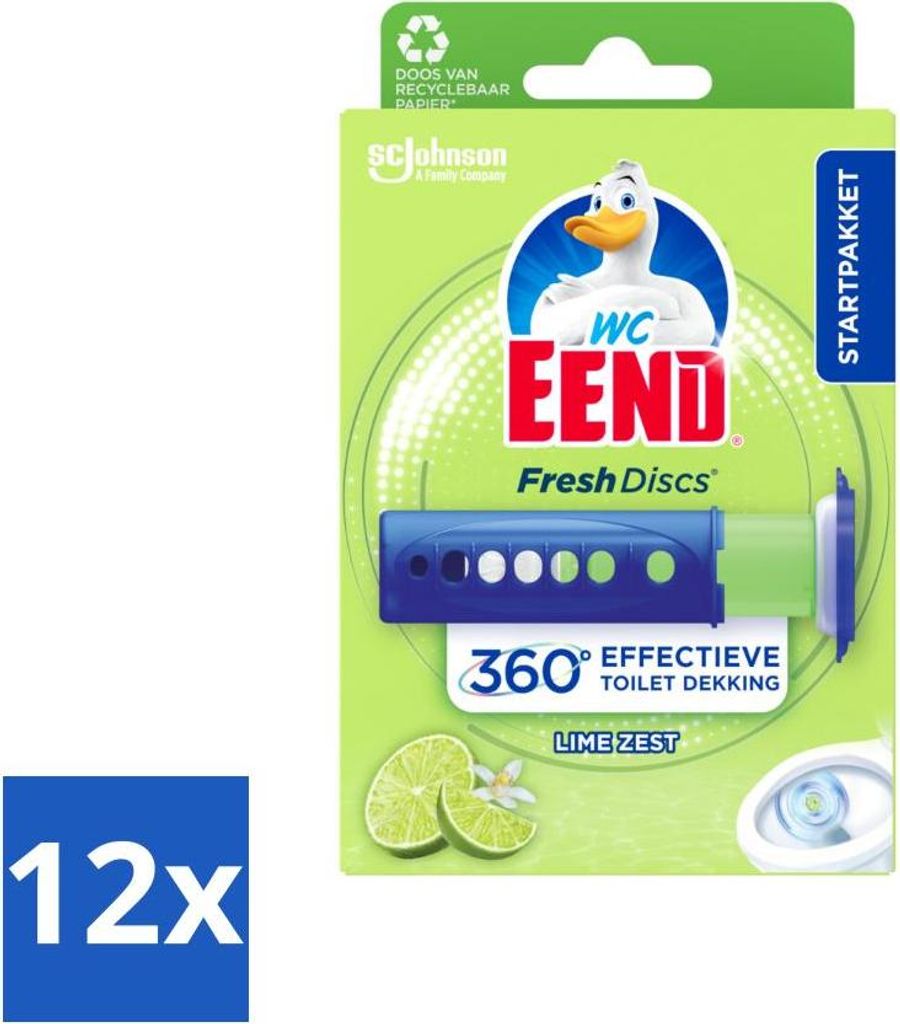 WC Ente - Fresh Discs Limettenschale - Toilettengel - Hygienisch & Frisch für bis zu 7,5 Wochen - 36 ml - Vorteilspack - 12 Stücke