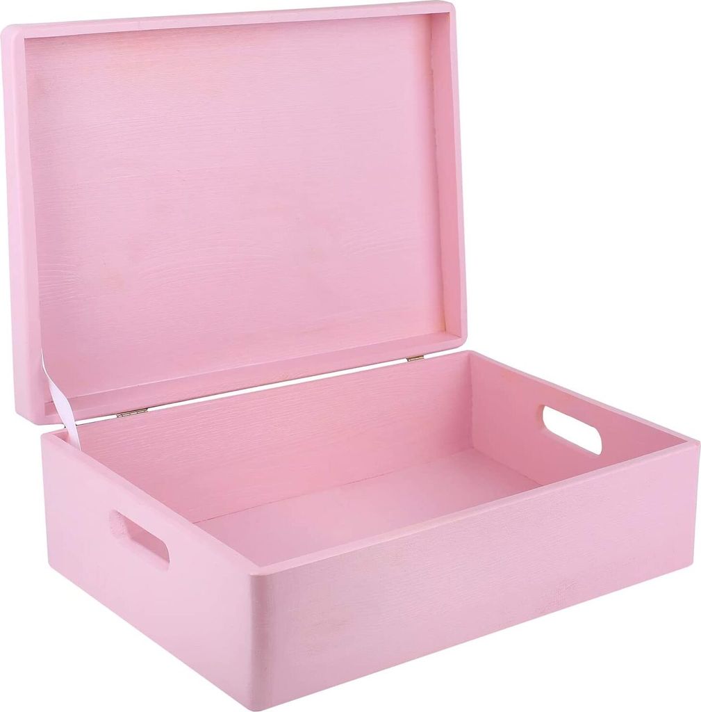 Creative Deco XL Rosa Große Holzkiste Aufbewahrungsbox Spielzeug | 40 x 30 x 14 cm (+/- 1 cm) | Mit Deckel zum Dekorieren Aufbewahren | Mit Griff ...