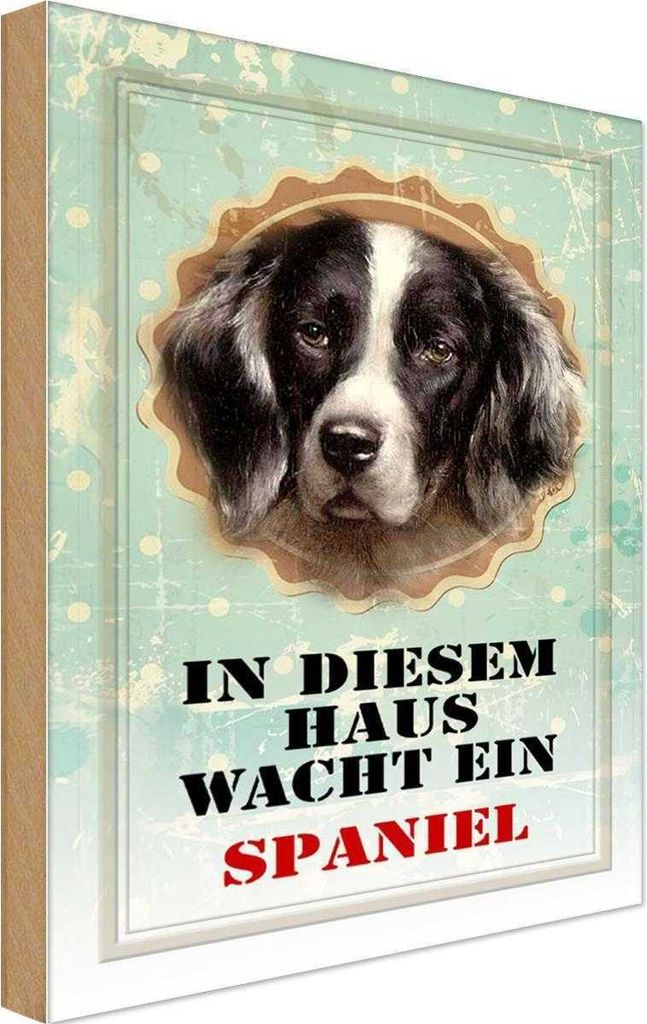 vianmo Holzschild 30x20 cm Hund in diesem Haus wacht ein Spaniel Tier Haustier