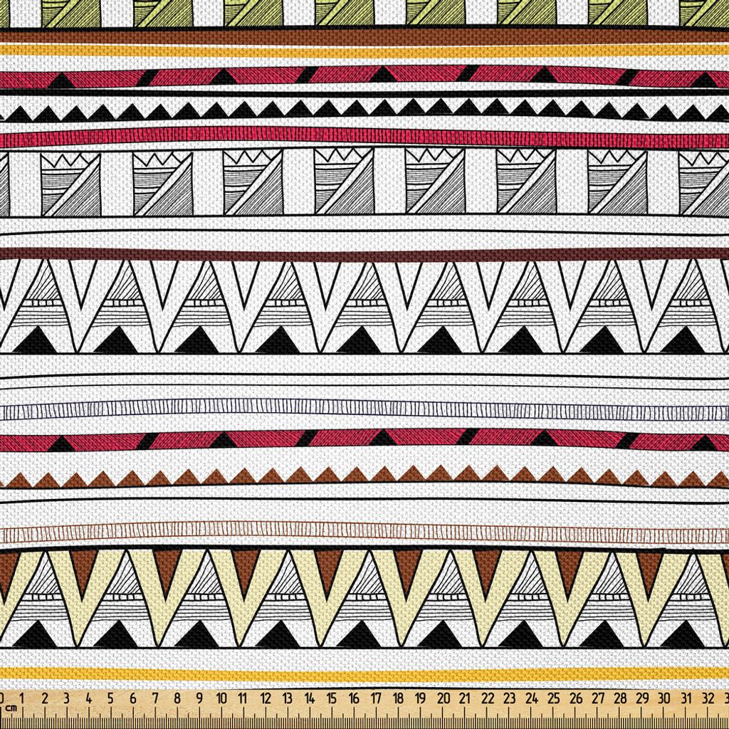 ABAKUHAUS Stammes Satin Stoff als Meterware, Sketch Style Geometrische Komposition mit Dreiecken Linien und Fischgrät Zickzack, 5 M (148 x 500 cm)...