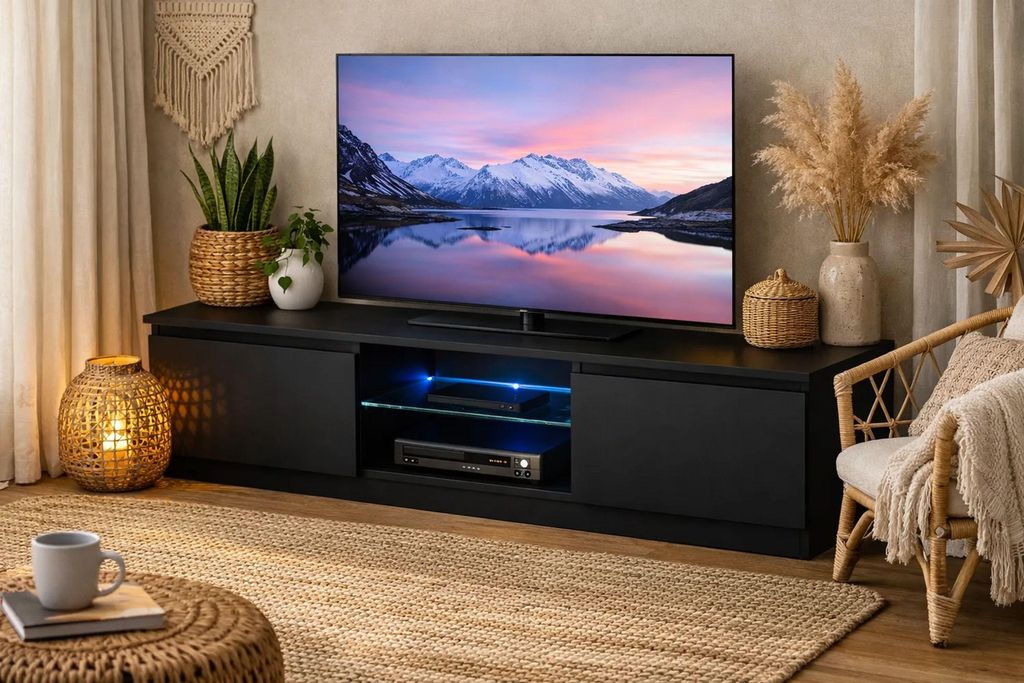 Meuble TV de 120 cm, noir, avec éclairage LED, épaisseur 18 Image du produit 