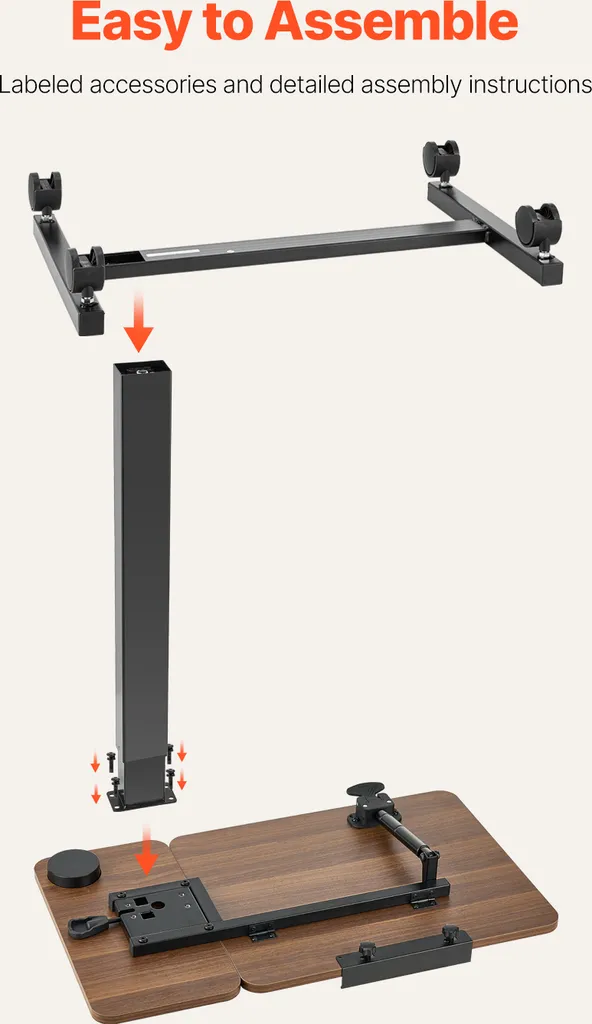 Comodino VEVOR, tavolino mobile con piano di lavoro pieghevole, tavolino per laptop regolabile in altezza e angolazione, comodino per ufficio e studio - 7