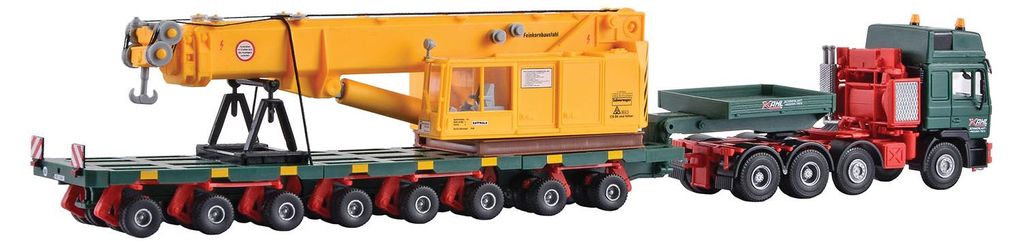 Kibri 13600 - H0 MAN SK mit SCHEUERLE Plattformwagen undOberteil Schienenkran - Neu