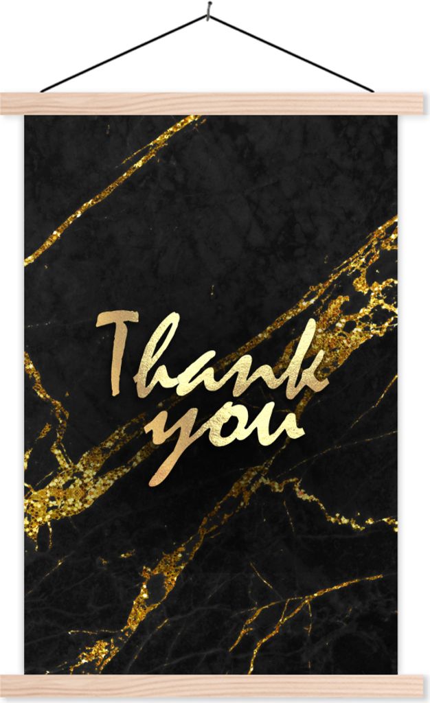MuchoWow Textilposter Zitate - Dank - Gold - Marmor 60x90 cm mit holzfarbenen Rahmen - Textil