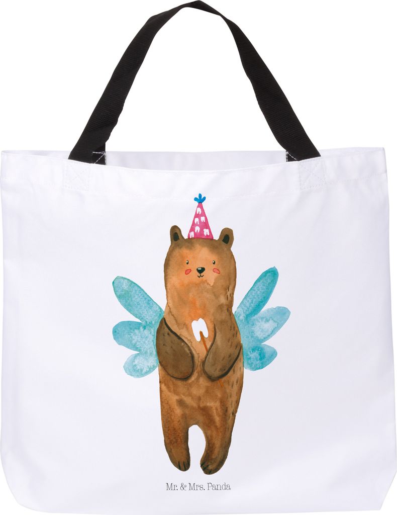 Mr. & Mrs. Panda Tote Bag Bär Zahnfee - Weiß - Geschenk, Erster Zahn, Teddy, Fee, Beutel, Reisetasche, Tasche, Schultasche, Laptoptasche, Milchzahn