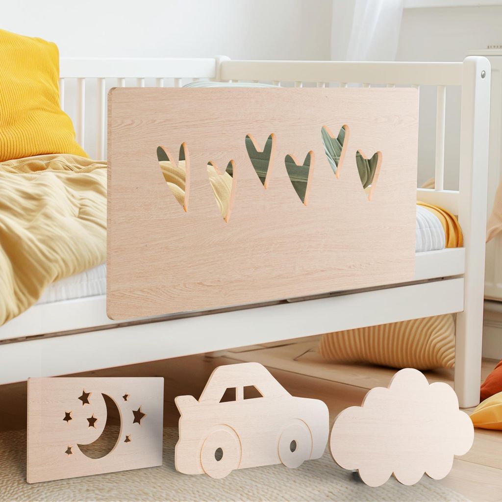 zovis Herzen (natur) Holz-Rausfallschutz für Kinderbetten - Absturzsicherung, Bettschutz, Verschiedene Designs, universal, einfache Montage