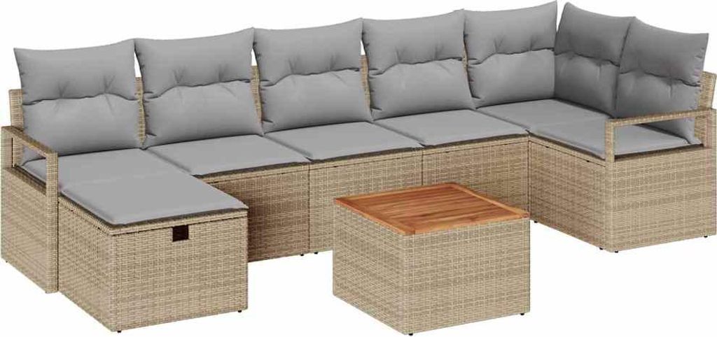 vidaXL Gartensofa-set mit Kissen mit Speicher 8 pcs Beige Poly Rattan