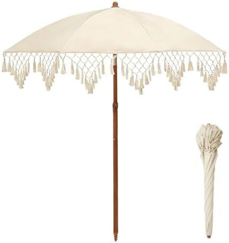 5-Fuß-Boho-Strandschirm mit Fransen – Sonnenschirm mit Produktbild 