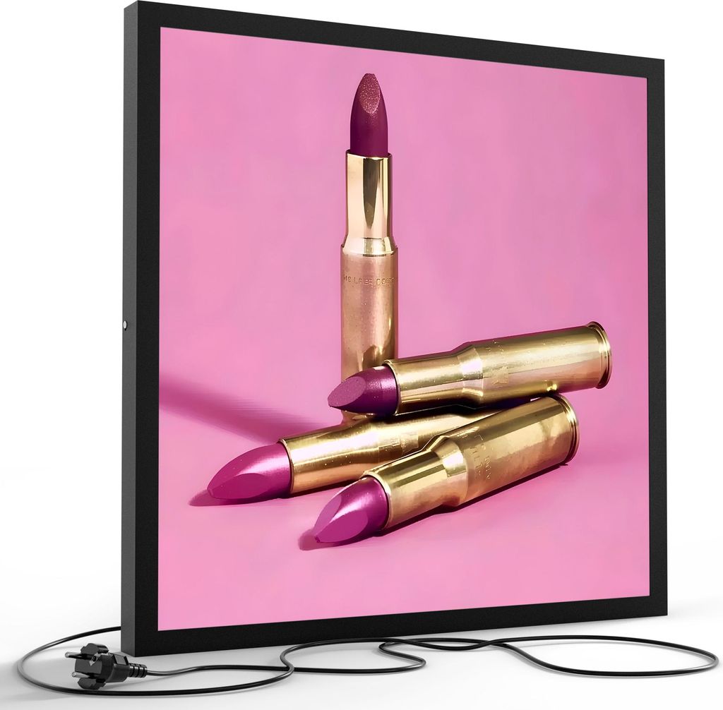 DEQORI LED-Bild & Lampe 60x60 cm Schwarz 'Glamour mit Durchschlag' Leuchtbild LED Leuchte