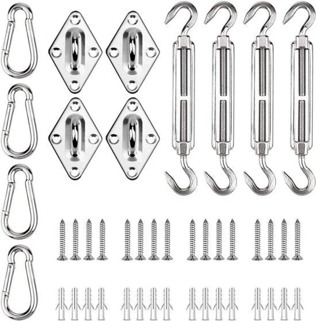 Fixer une voile d'ombrage sans rouille - Kit inox 10 pcs haute résistance