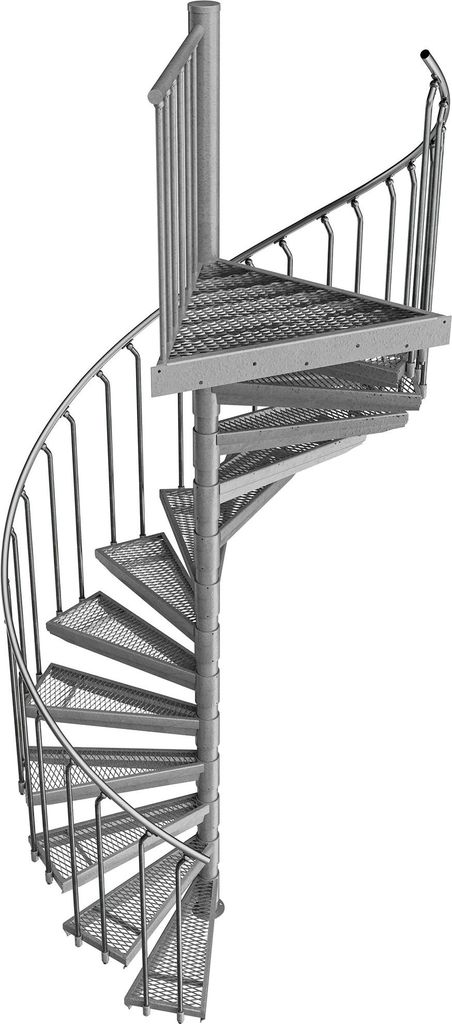 Spindeltreppe Ø 130 cm | Höhen: 252-269 cm | 13 Stufen, ein Podest | Streckgitter Stufenbelag, Feuerverzinkt